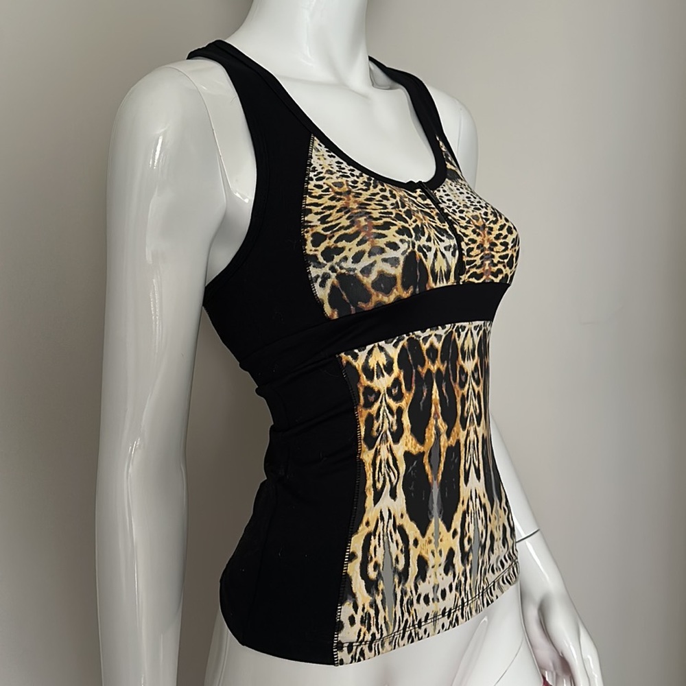 bebe sport : leopard print fitted tank w built in bra